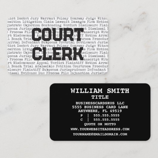 Court Clerk Legal Words Visitekaartje (Voorkant / Achterkant)