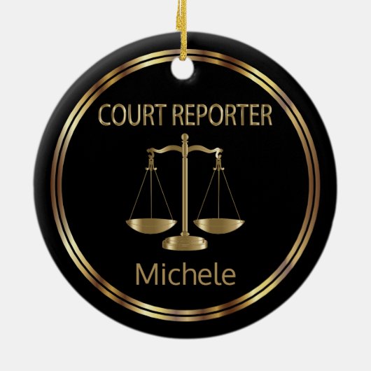 Court ⚖ Reporter - Black and Gold Keramisch Ornament (Achterkant)