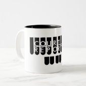 Court reporter key zwart wit tweekleurige koffiemok (Voorkant links)