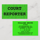 Court Reporter Woorden Visitekaartje in Neon Green (Voorkant / Achterkant)