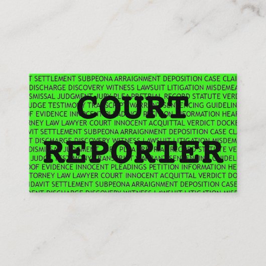 Court Reporter Woorden Visitekaartje in Neon Green (Voorkant)