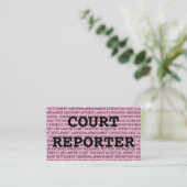 Court Reporter Woorden Visitekaartje in Roze (Staand voorkant)