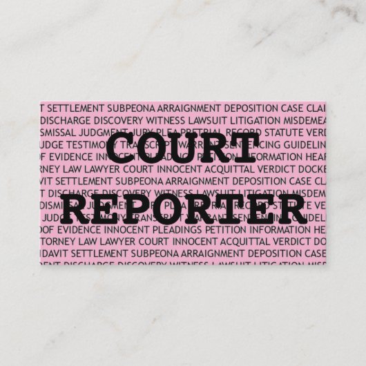 Court Reporter Woorden Visitekaartje in Roze (Voorkant)