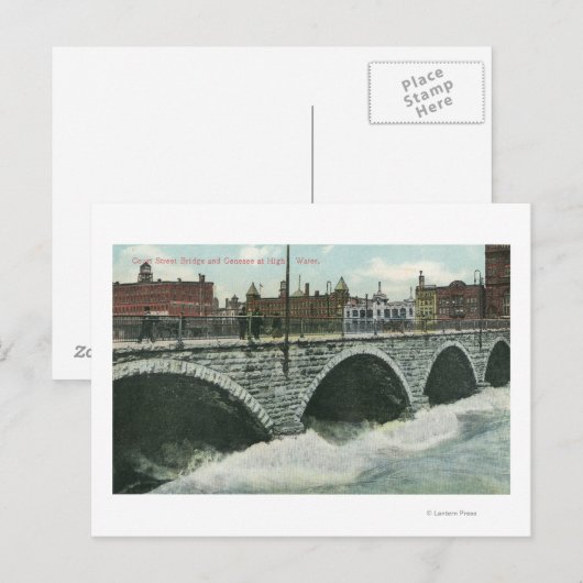 Court Street Bridge en Genesee in High Water Briefkaart (Voorkant / Achterkant)