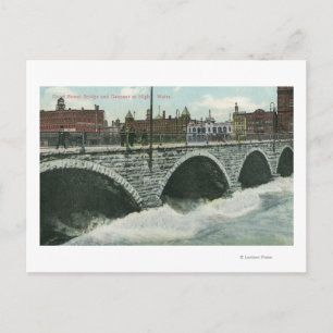 Court Street Bridge en Genesee in High Water Briefkaart