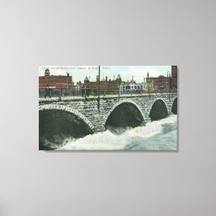 Court Street Bridge en Genesee in High Water Canvas Afdruk