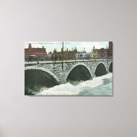 Court Street Bridge en Genesee in High Water Canvas Afdruk (Voorkant)