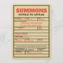 Court Summons Bachelorette Invitation