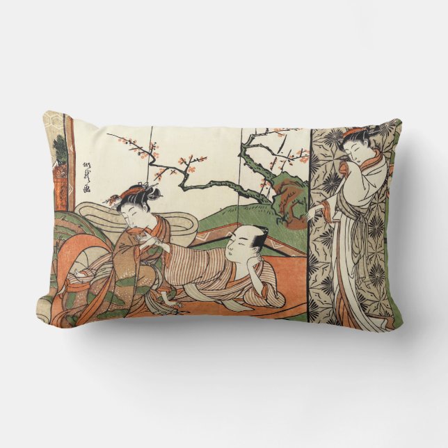 Courtesan in bed met een client-ukiyo-e-bos kussen (Voorkant)