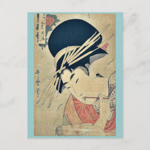 Courtesan kauwt op de borstel door Kitagawa, Utama Briefkaart