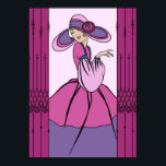 COURTNEY, ART DECO: Parisian Plum Poster<br><div class="desc">Courtney is een prachtig gedetailleerde remake van een oud wenskaart. Ze is liefdevol opnieuw getekend met nieuwe details en verbeterde regels. Ze draagt een volgelde, meerkleurige jurk met een sleeve en een bijpassend pet met brede rand. Het pet is voorzien van een gestileerde bloem met een geweldig stukje Art Deco-kant...</div>