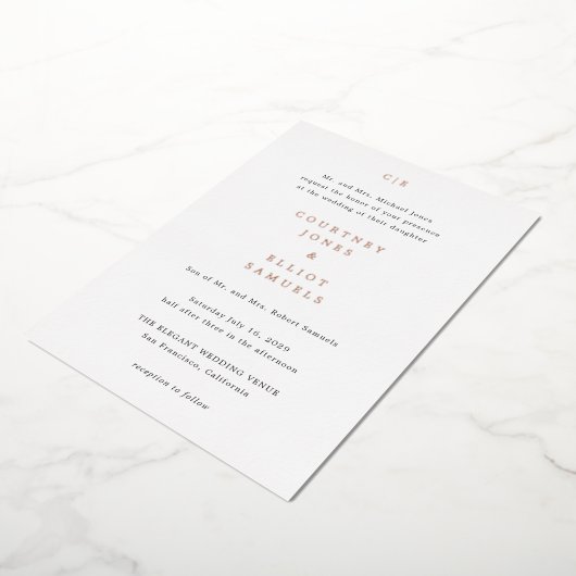 Courtney Monogram Elegante bruiloft Folie Uitnodiging (Gedraaid)