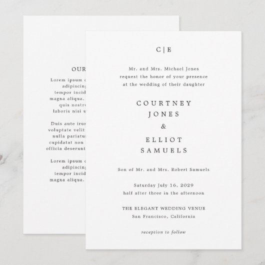 Courtney Monogram Elegante bruiloft Kaart (Voorkant / Achterkant)