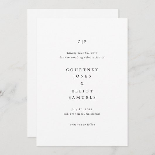 Courtney Monogram Elegante bruiloft Save The Date (Voorkant / Achterkant)