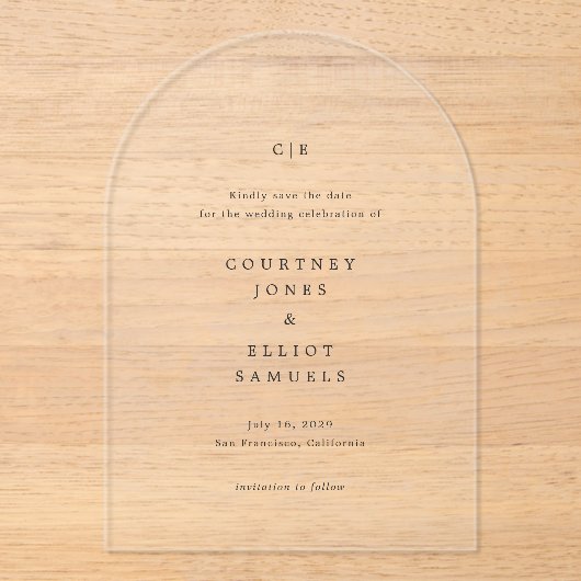 Courtney Monogram Elegante bruiloft Save the Date Acryl Uitnodigingen (Voorkant)