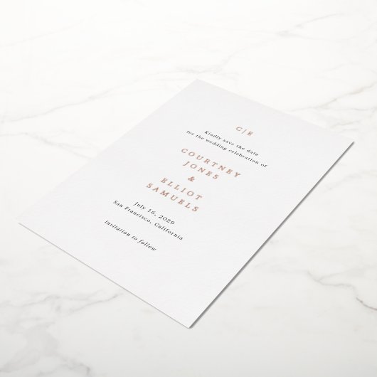 Courtney Monogram Elegante bruiloft Save the Date Folie Uitnodiging (Gedraaid)