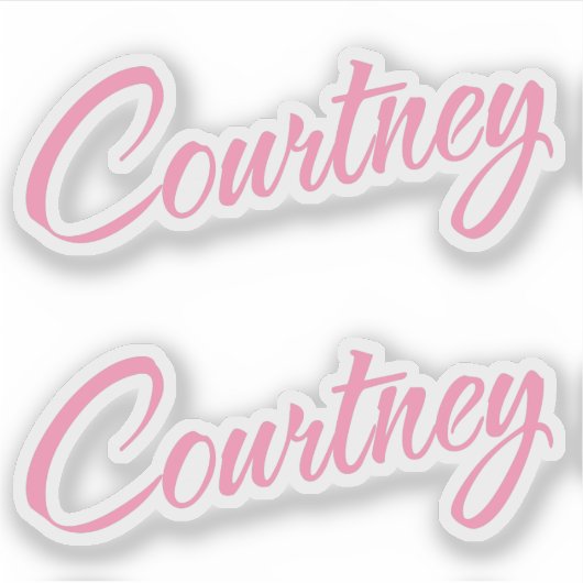 Courtney name roze decoratieve cursieve x2 sticker (Voorkant)