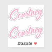 Courtney name roze decoratieve cursieve x2 sticker (Vel)