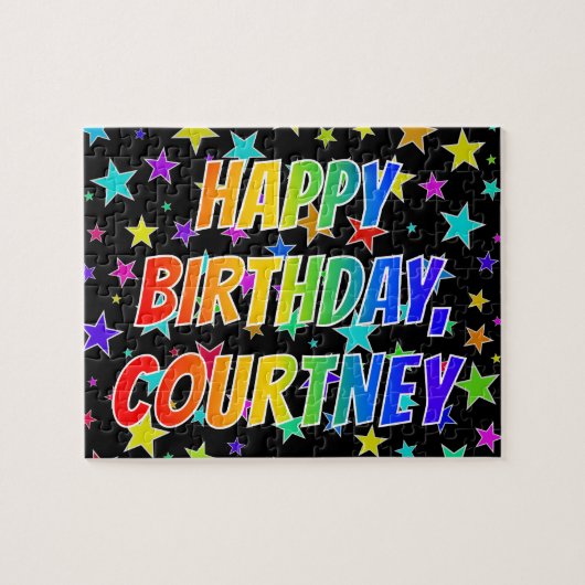 "COURTNEY" Voornaam, geun "HAPPY BIRTHDAY" Legpuzzel (Horizontaal)