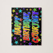 "COURTNEY" Voornaam, geun "HAPPY BIRTHDAY" Legpuzzel (Verticaal)
