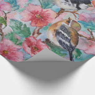 Courtship Cute Sparrows Wrapping Paper Waterverf Cadeaupapier