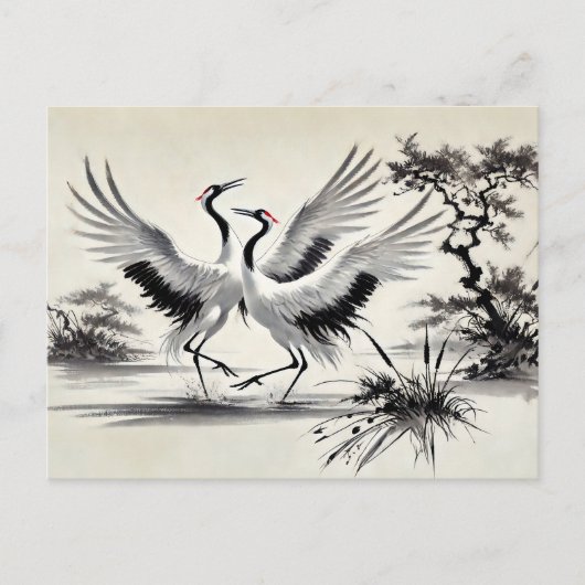 Courtship Dans van twee kranen in het Chinese moer Briefkaart (Voorkant)
