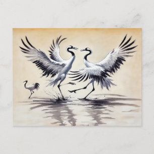 Courtship Dans van twee kranen in het Chinese moer Briefkaart