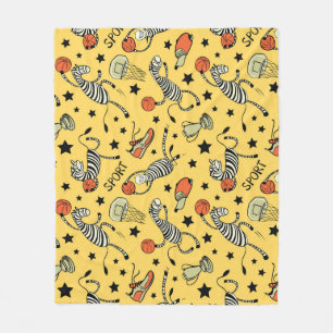 Courtside Doodles: Zebra Basketbal Fantasie Fleece Deken