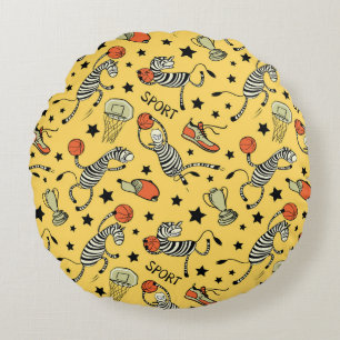 Courtside Doodles: Zebra Basketbal Fantasie Rond Kussen