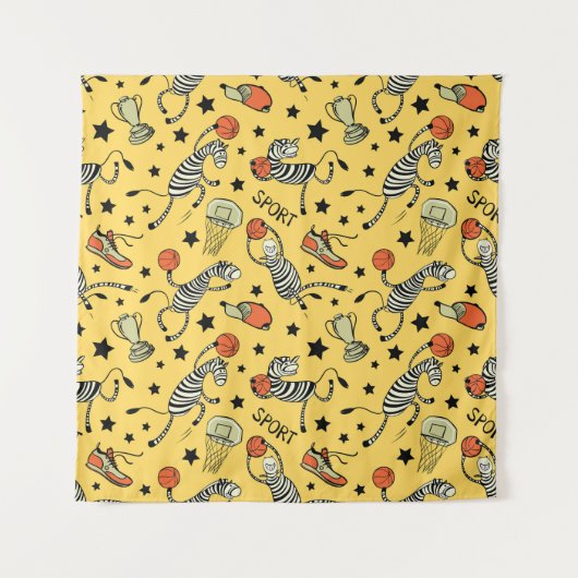 Courtside Doodles: Zebra Basketbal Fantasie Wandkleed (Voorkant)