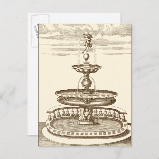 Courtyard-fontein met sierCherub Briefkaart (Voorkant / Achterkant)
