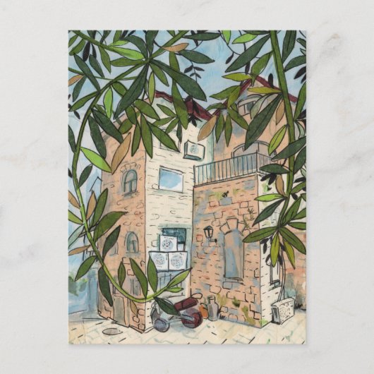 Courtyard in Haifa Israel Cityscape Collage Sketch Briefkaart (Voorkant)
