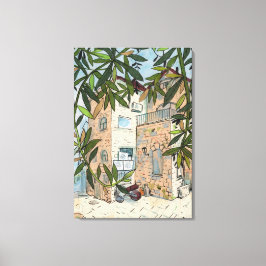 Courtyard in Haifa Israel Cityscape Collage Sketch Canvas Afdruk