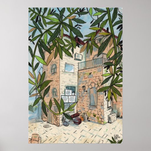 Courtyard in Haifa Israel Cityscape Collage Sketch Poster (Voorkant)