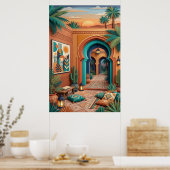 Courtyard Sunset Art - Boho Turquoise Arches Palm  Poster (Keuken)