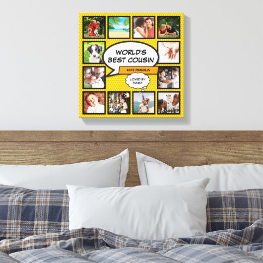 Cousin 12 foto collage retro stripboek leuk canvas afdruk (Insitu (Slaapkamer))