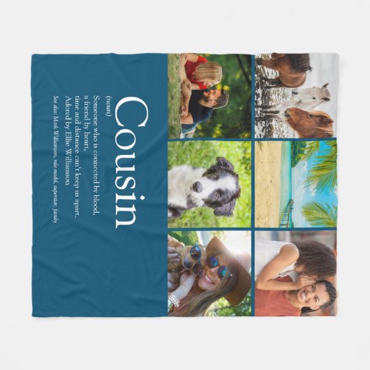 Cousin Allerbeste Definitie 6 Foto Blauw Fleece Deken (Voorkant (Horizontaal))