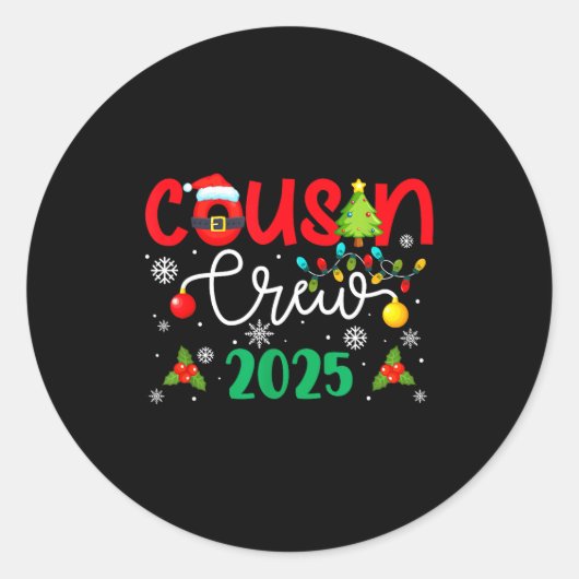 Cousin Crew 2025 Christmas Xmas Holiday Matching F Ronde Sticker (Voorkant)