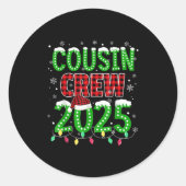 Cousin Crew 2025 Kerstverlichting Santa Pajam Ronde Sticker (Voorkant)