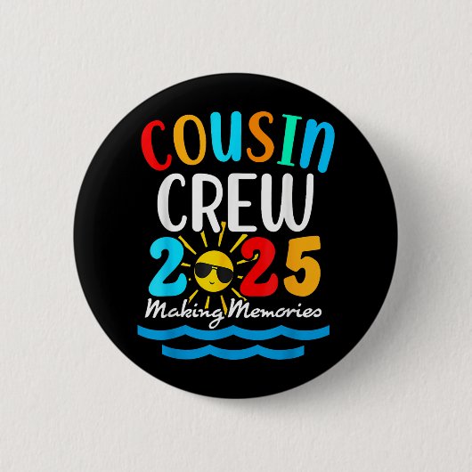 Cousin Crew 2025 Zomervakantie Strand Familiereis Ronde Button 5,7 Cm (Voorkant)