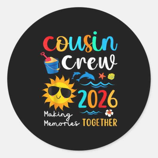 Cousin Crew 2026 Summer Vacation Beach Family Trip Ronde Sticker (Voorkant)