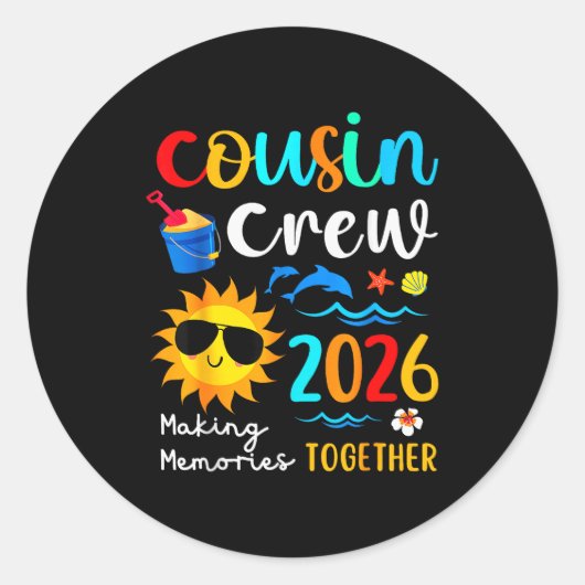 Cousin Crew 2026 Summer Vacation Beach Family Trip Ronde Sticker (Voorkant)