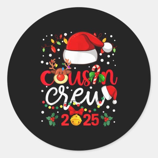 Cousin Crew Christmas 2025 Santa Kids Family Match Ronde Sticker (Voorkant)