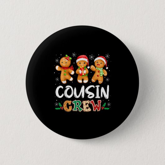 Cousin Crew Christmas Pajama Shirt Gingerbread Man Ronde Button 5,7 Cm (Voorkant)