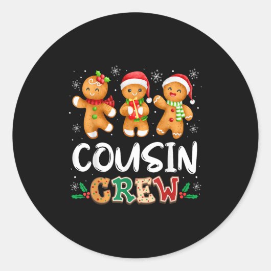 Cousin Crew Christmas Pajama Shirt Gingerbread Man Ronde Sticker (Voorkant)