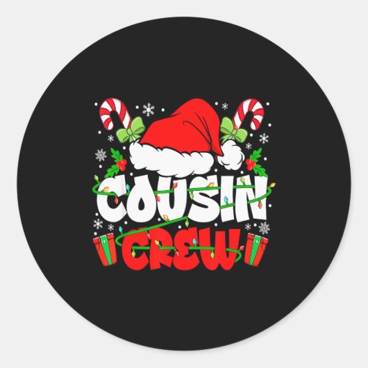 Cousin Crew Christmas Santa Hat Lights Xmas Men Bo Ronde Sticker (Voorkant)