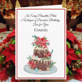 Cousin December Birthday Cake Poinsettias  Kaart