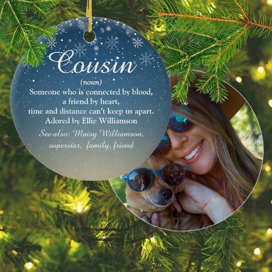 Cousin Definitie Script Foto Kerstmis Keramisch Ornament