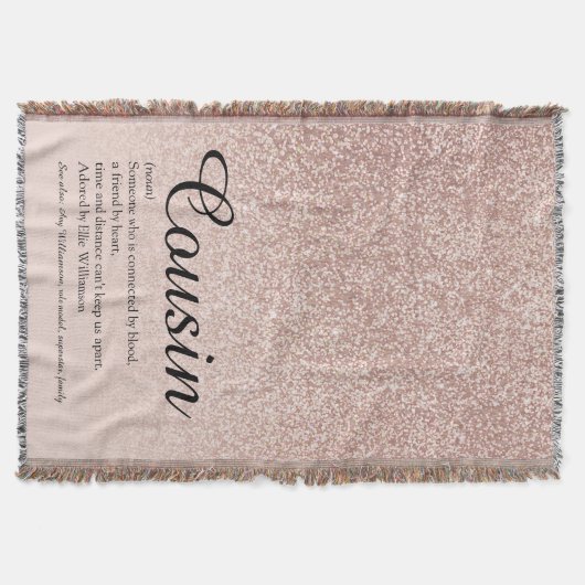 Cousin Definitie Script Roze Goud Glitter Deken (Voorkant)