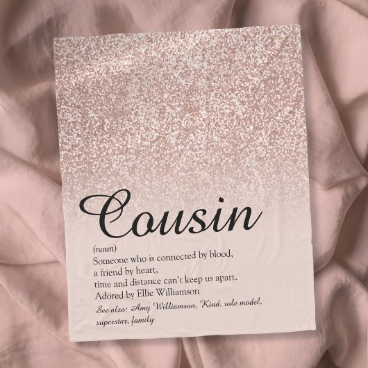 Cousin Definitie Script Roze Goud Glitter Fleece Deken